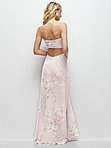 Side View Thumbnail - Watercolor Print Strapless Empire Waist Cutout Maxi Dress with Covered Button Detail