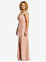 Alt View 2 Thumbnail - Pale Peach Cuffed Off-the-Shoulder Pleated Faux Wrap Maxi Dress