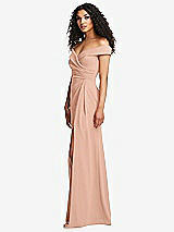 Side View Thumbnail - Pale Peach Cuffed Off-the-Shoulder Pleated Faux Wrap Maxi Dress