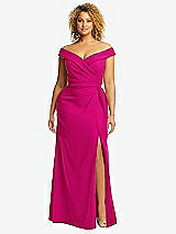 Alt View 1 Thumbnail - Think Pink Cuffed Off-the-Shoulder Pleated Faux Wrap Maxi Dress