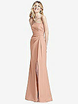Alt View 2 Thumbnail - Pale Peach Strapless Pleated Faux Wrap Trumpet Gown with Front Slit