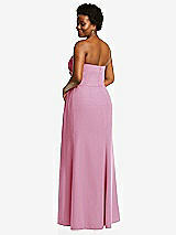 Rear View Thumbnail - Powder Pink Strapless Pleated Faux Wrap Trumpet Gown with Front Slit