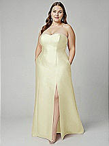 Alt View 1 Thumbnail - Butter Yellow Strapless A-line Satin Gown with Modern Bow Detail