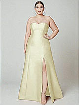 Alt View 2 Thumbnail - Butter Yellow Strapless A-line Satin Gown with Modern Bow Detail