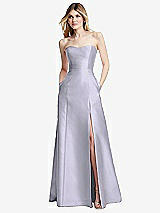 Rear View Thumbnail - Silver Dove Strapless A-line Satin Gown with Modern Bow Detail