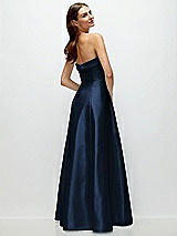 Side View Thumbnail - Midnight Navy Strapless Bias Cuff Bodice Satin Gown with Pockets