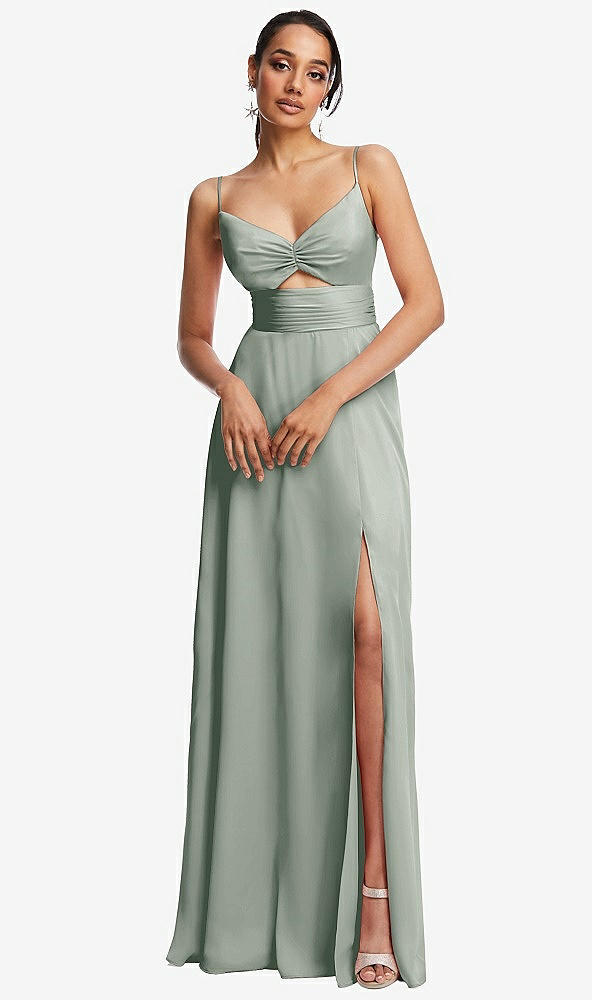 Front View - Willow Green Triangle Cutout Bodice Maxi Dress with Adjustable Straps