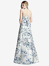 Rear View Thumbnail - Cottage Rose Larkspur Strapless A-line Floral Satin Gown with Modern Bow Detail