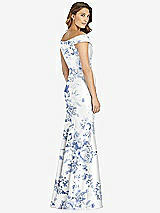 Rear View Thumbnail - Cottage Rose Larkspur Off-the-Shoulder Cuff Floral Trumpet Gown with Front Slit