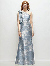 Alt View 4 Thumbnail - Porcelain Blue Seraphina Floral Bow One-Shoulder Floral Satin Trumpet Gown