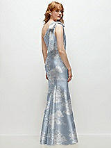 Alt View 6 Thumbnail - Porcelain Blue Seraphina Floral Bow One-Shoulder Floral Satin Trumpet Gown