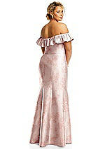 Alt View 5 Thumbnail - Bow And Blossom Print Off-the-Shoulder Ruffle Neck Floral Satin Trumpet Gown