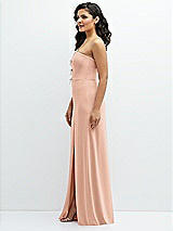 Side View Thumbnail - Pale Peach Strapless Notch-Neck Crepe A-line Dress with Rhinestone Piping Bows