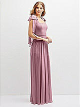 Side View Thumbnail - Dusty Pink Bow Shoulder Square Neck Chiffon Maxi Dress