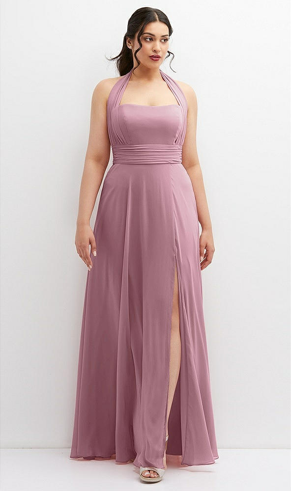 Front View - Dusty Pink Chiffon Convertible Maxi Dress with Multi-Way Tie Straps