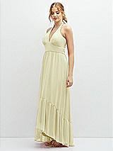 Side View Thumbnail - Butter Yellow Chiffon Halter High-Low Dress with Deep Ruffle Hem
