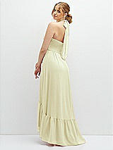 Rear View Thumbnail - Butter Yellow Chiffon Halter High-Low Dress with Deep Ruffle Hem