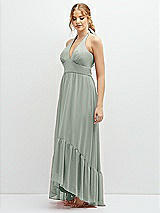 Side View Thumbnail - Willow Green Chiffon Halter High-Low Dress with Deep Ruffle Hem