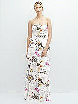 Front View Thumbnail - Butterfly Botanica Ivory Strapless Asymmetrical Tiered Ruffle Chiffon Maxi Dress