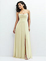 Alt View 1 Thumbnail - Butter Yellow Chiffon Corset Maxi Dress with Removable Off-the-Shoulder Swags