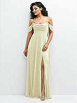 Front View Thumbnail - Butter Yellow Chiffon Corset Maxi Dress with Removable Off-the-Shoulder Swags