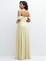 Rear View Thumbnail - Butter Yellow Chiffon Corset Maxi Dress with Removable Off-the-Shoulder Swags