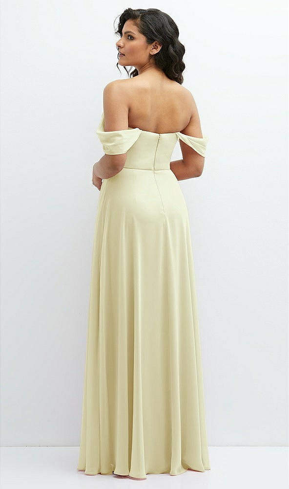 Back View - Butter Yellow Chiffon Corset Maxi Dress with Removable Off-the-Shoulder Swags