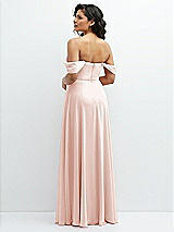 Rear View Thumbnail - Blush Chiffon Corset Maxi Dress with Removable Off-the-Shoulder Swags