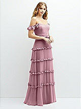 Alt View 2 Thumbnail - Dusty Pink Tiered Chiffon Maxi A-line Dress with Convertible Ruffle Straps