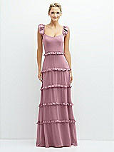 Front View Thumbnail - Dusty Pink Tiered Chiffon Maxi A-line Dress with Convertible Ruffle Straps