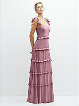 Side View Thumbnail - Dusty Pink Tiered Chiffon Maxi A-line Dress with Convertible Ruffle Straps