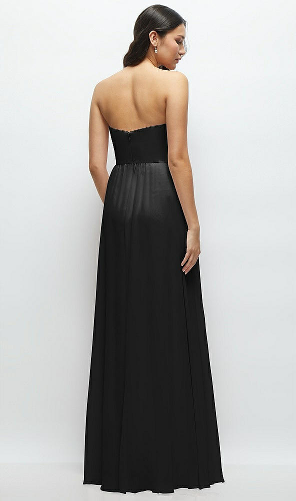 Back View - Black Strapless Chiffon Maxi Dress with Oversized Bow Bodice