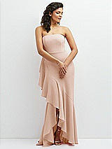 Front View Thumbnail - Cameo Strapless Crepe Maxi Dress with Ruffle Edge Bias Wrap Skirt