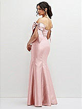 Rear View Thumbnail - Ballet Pink Off-the-Shoulder Bow Satin Corset Dress with Fit and Flare Skirt