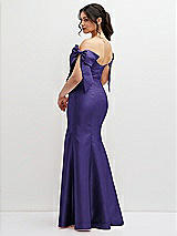 Rear View Thumbnail - Grape Off-the-Shoulder Bow Satin Corset Dress with Fit and Flare Skirt