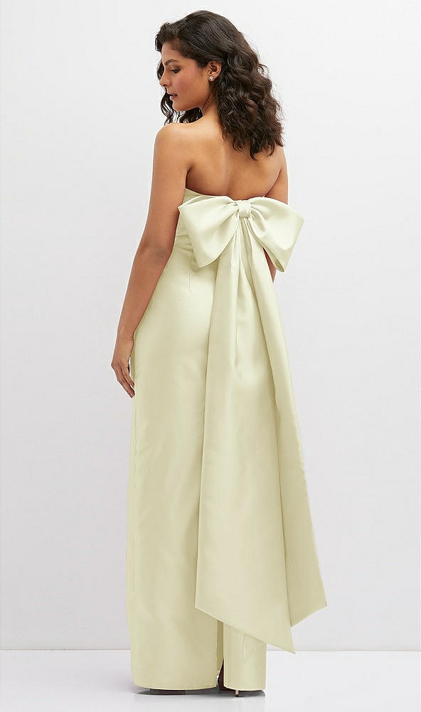 Back View - Butter Yellow Strapless Draped Bodice Column Dress with Oversized Bow