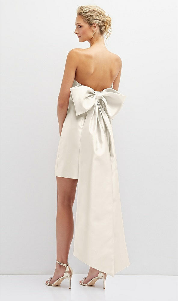 Back View - Ivory Strapless Satin Column Mini Dress with Oversized Bow