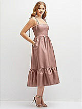 Side View Thumbnail - Neu Nude Shirred Ruffle Hem Midi Dress with Self-Tie Spaghetti Straps and Pockets