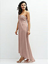 Side View Thumbnail - Neu Nude Strapless Draped Notch Neck Chiffon High-Low Dress