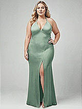 Alt View 1 Thumbnail - Seagrass Plunge Halter Open-Back Maxi Bias Dress with Low Tie Back