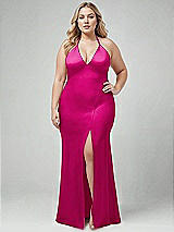 Alt View 1 Thumbnail - Think Pink Plunge Halter Open-Back Maxi Bias Dress with Low Tie Back