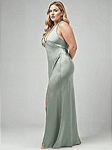 Alt View 2 Thumbnail - Willow Green Plunge Halter Open-Back Maxi Bias Dress with Low Tie Back
