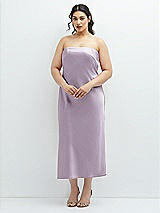 Alt View 1 Thumbnail - Lilac Haze Strapless Midi Bias Column Dress with Peek-a-Boo Corset Back