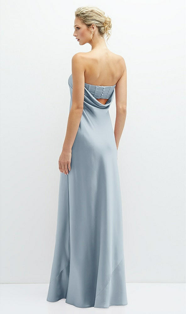 Back View - Mist Strapless Maxi Bias Column Dress with Peek-a-Boo Corset Back