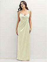 Front View Thumbnail - Butter Yellow Asymmetrical Draped Pleat Wrap Satin Maxi Dress