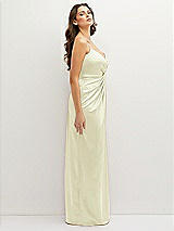 Side View Thumbnail - Butter Yellow Asymmetrical Draped Pleat Wrap Satin Maxi Dress