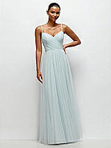 Front View Thumbnail - Mist Ruched Wrap Bodice Tulle Maxi Dress with Full Skirt