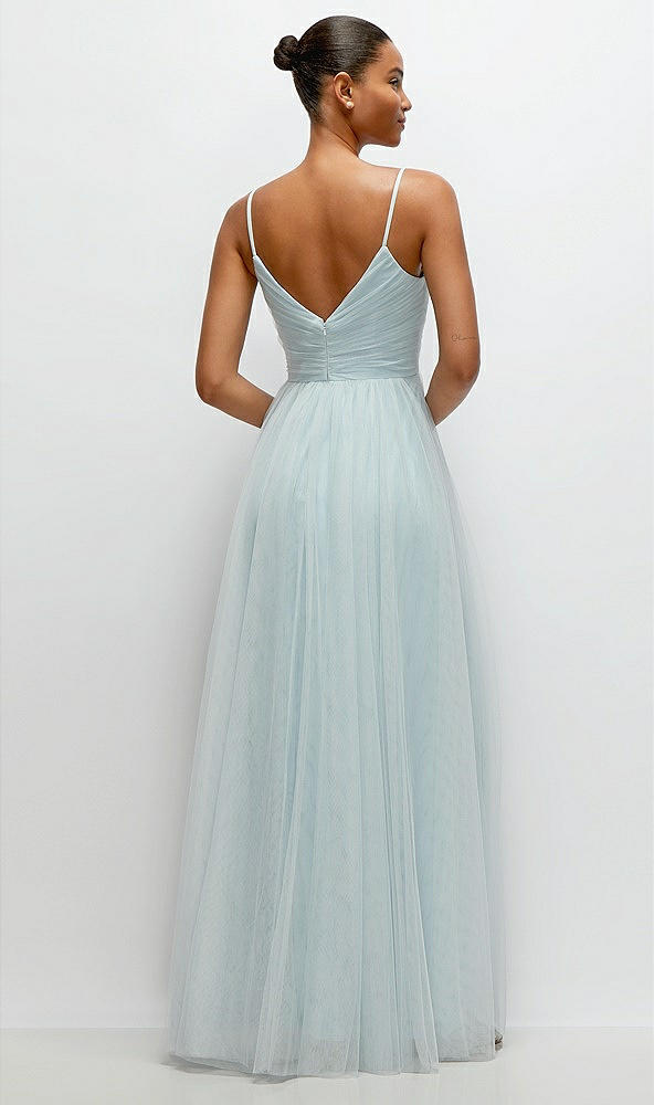 Back View - Mist Ruched Wrap Bodice Tulle Maxi Dress with Full Skirt