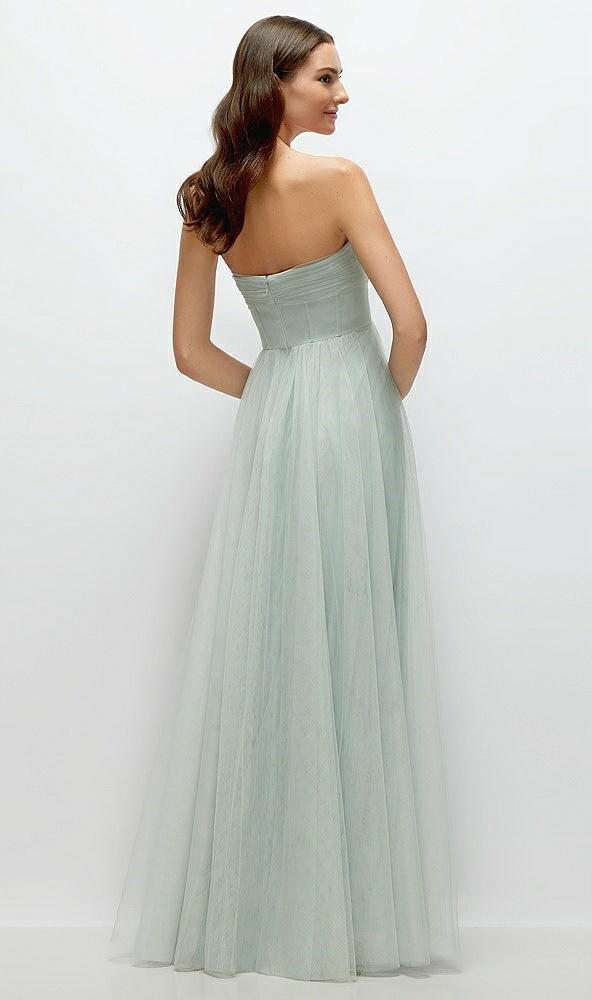 Back View - Willow Green Strapless Twist Cup Tulle Corset Dress with Full Maxi Skirt