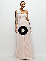 Video 1 Thumbnail - Willow Green Scarf Tie One-Shoulder Tulle Maxi Dress with Full Skirt